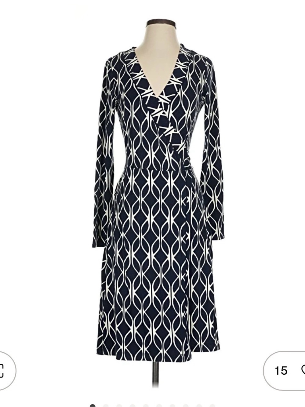 BANANA REPUBLIC Navy & White Geometric jersey Wrap Dress - Elegant Long Sleeve